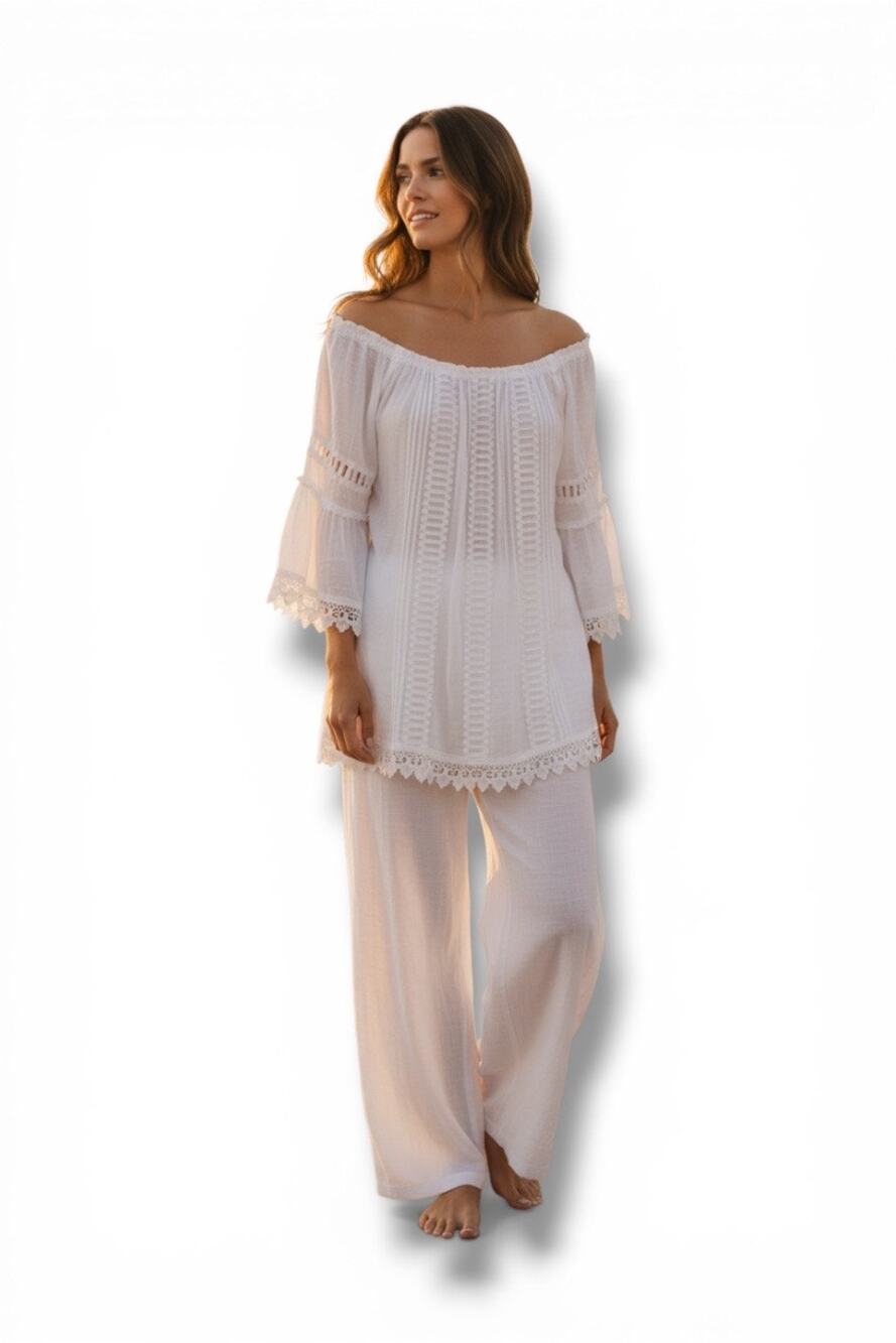 @zucar white summer pants suit NWT Boutique size L